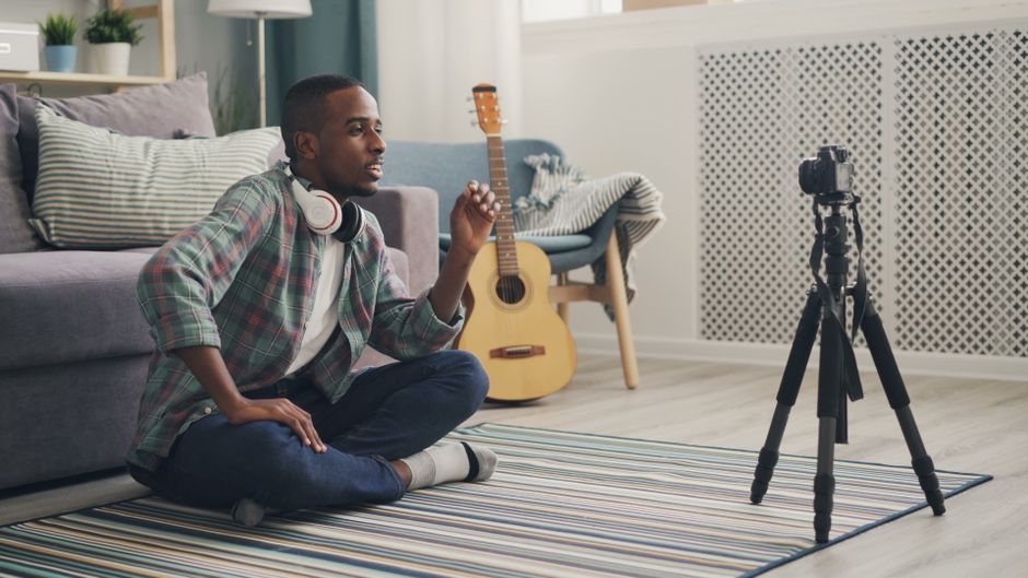A musician recording